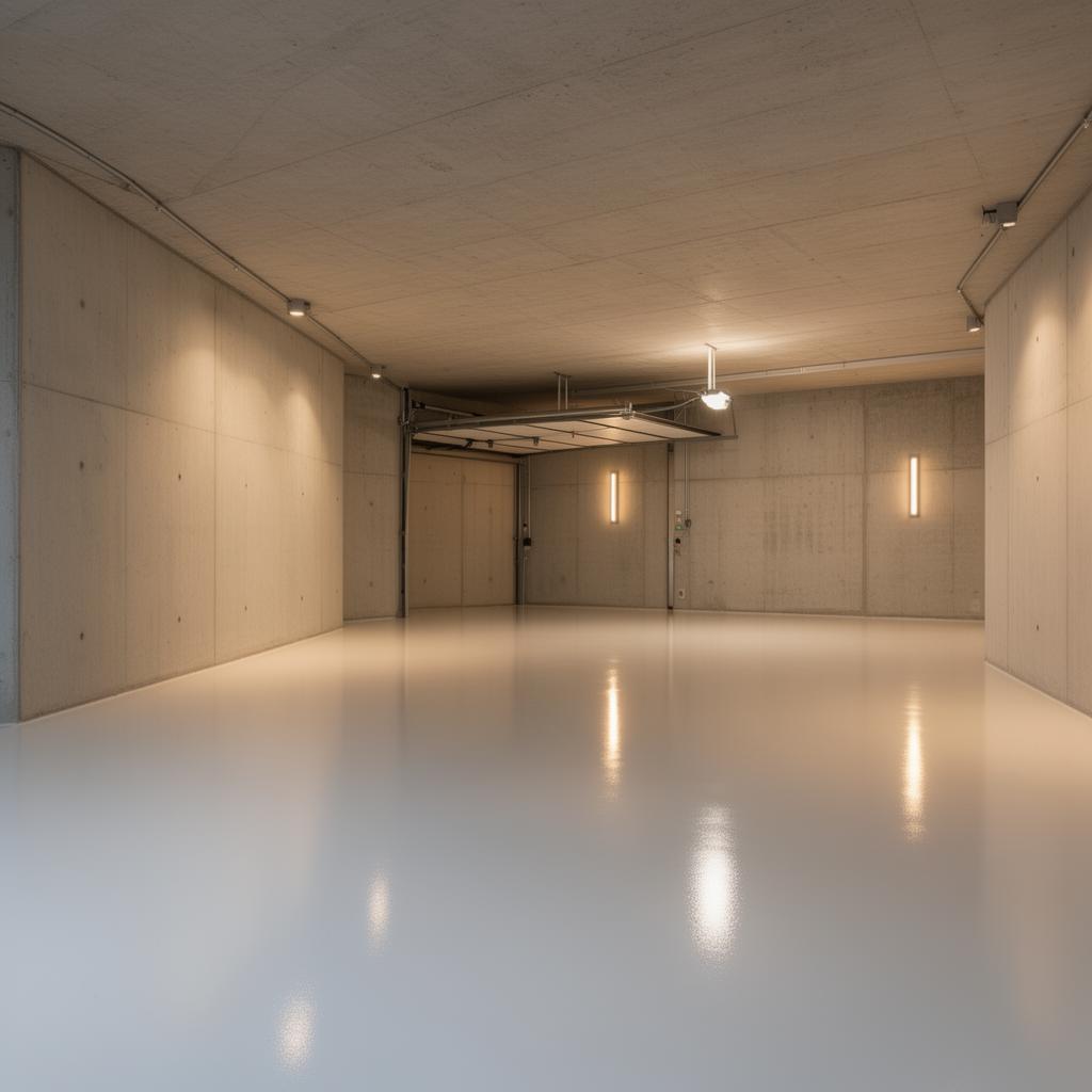 Seamless epoxy floor coating in modern space