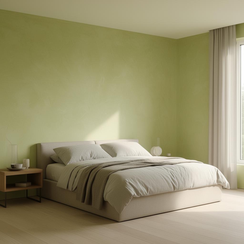 Lime wash bedroom wall with natural light