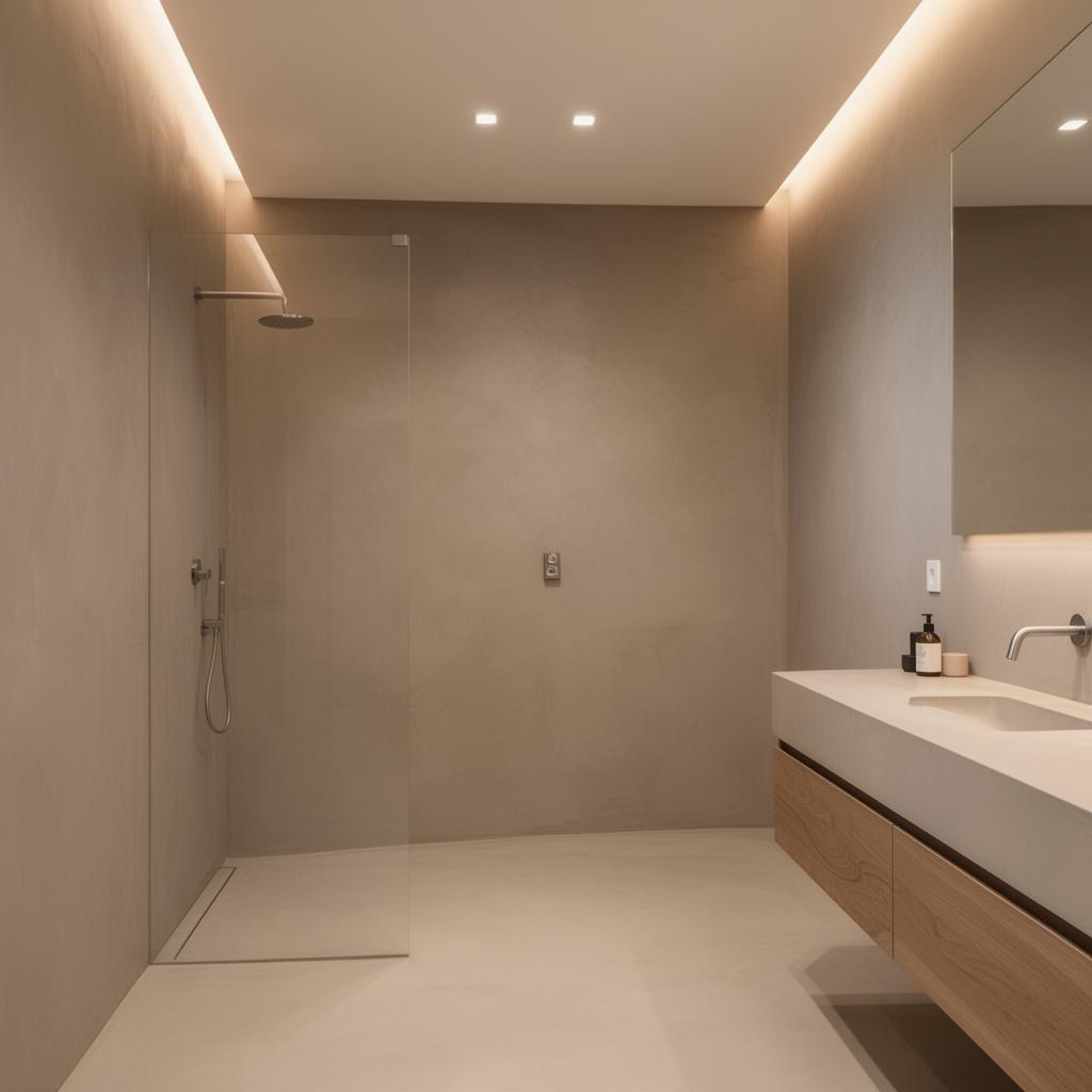 Microcement shower with seamless walls and floor