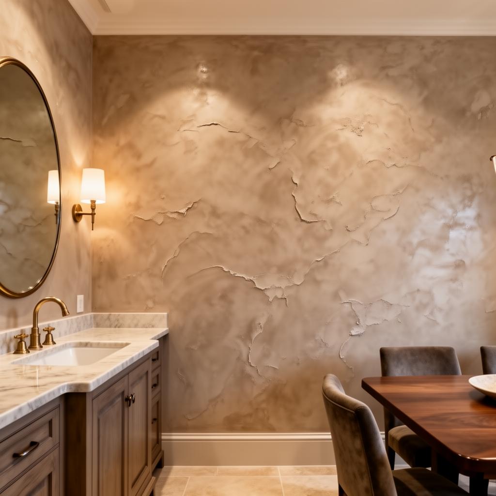 Venetian plaster wall with dimensional texture